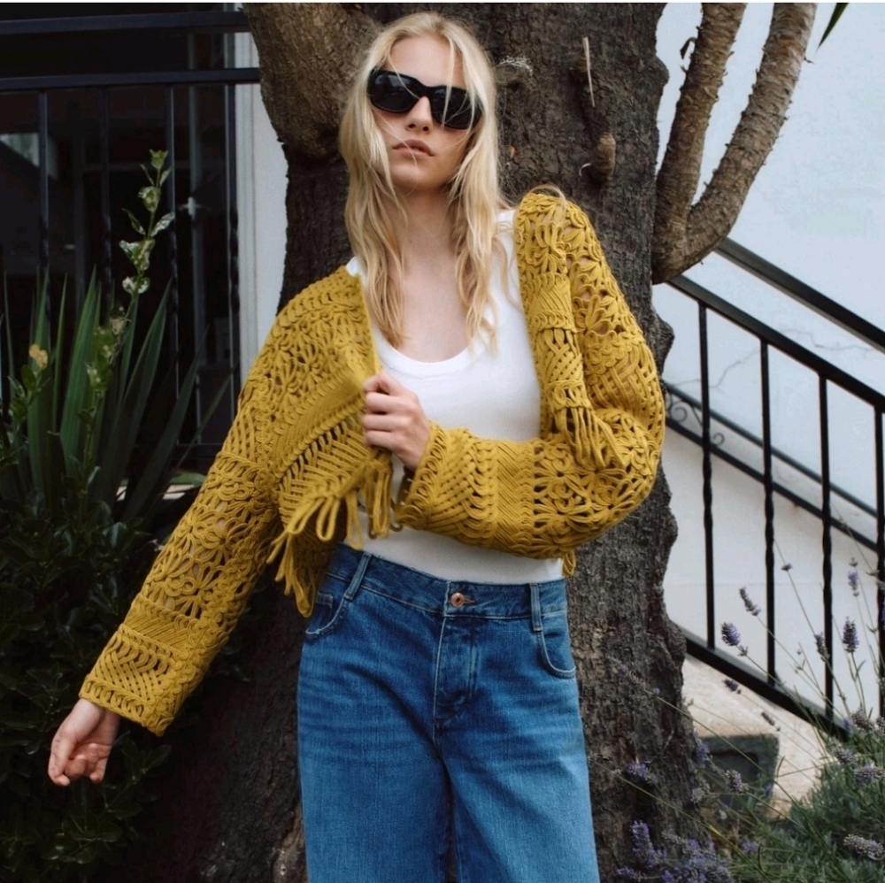 Zara NWOTs Macrame Fringed Jacket